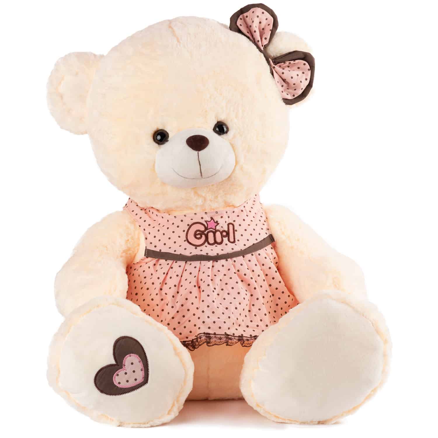 Teddy bear with clothes on dots - Girl