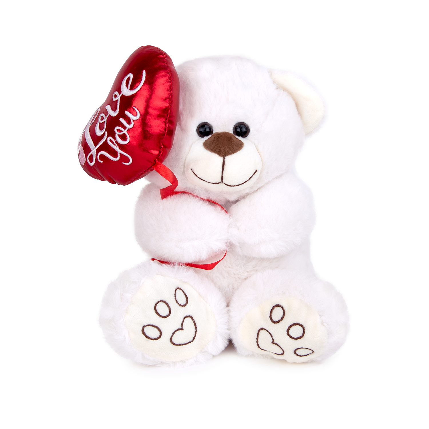 Мече с балон сърце - Бял