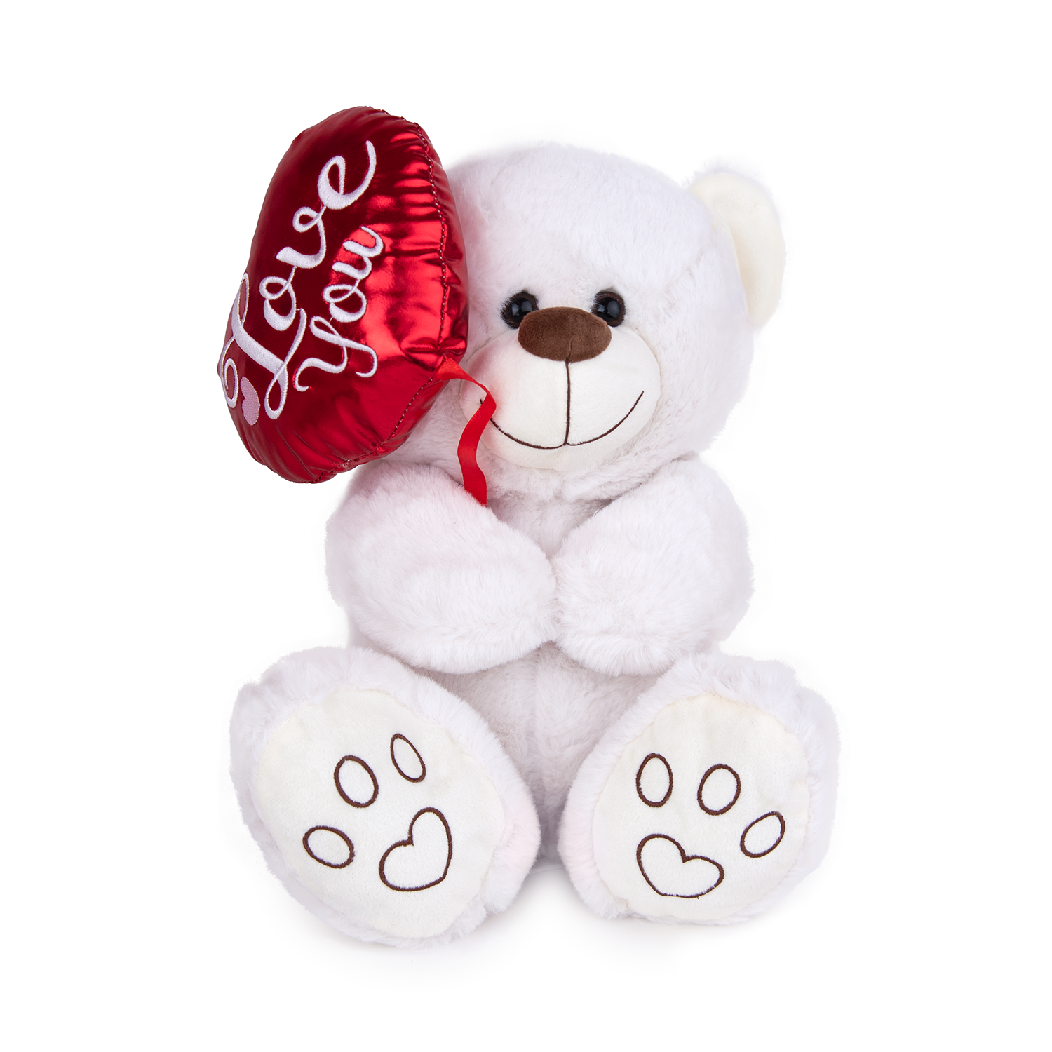 Мече с балон сърце - Бял