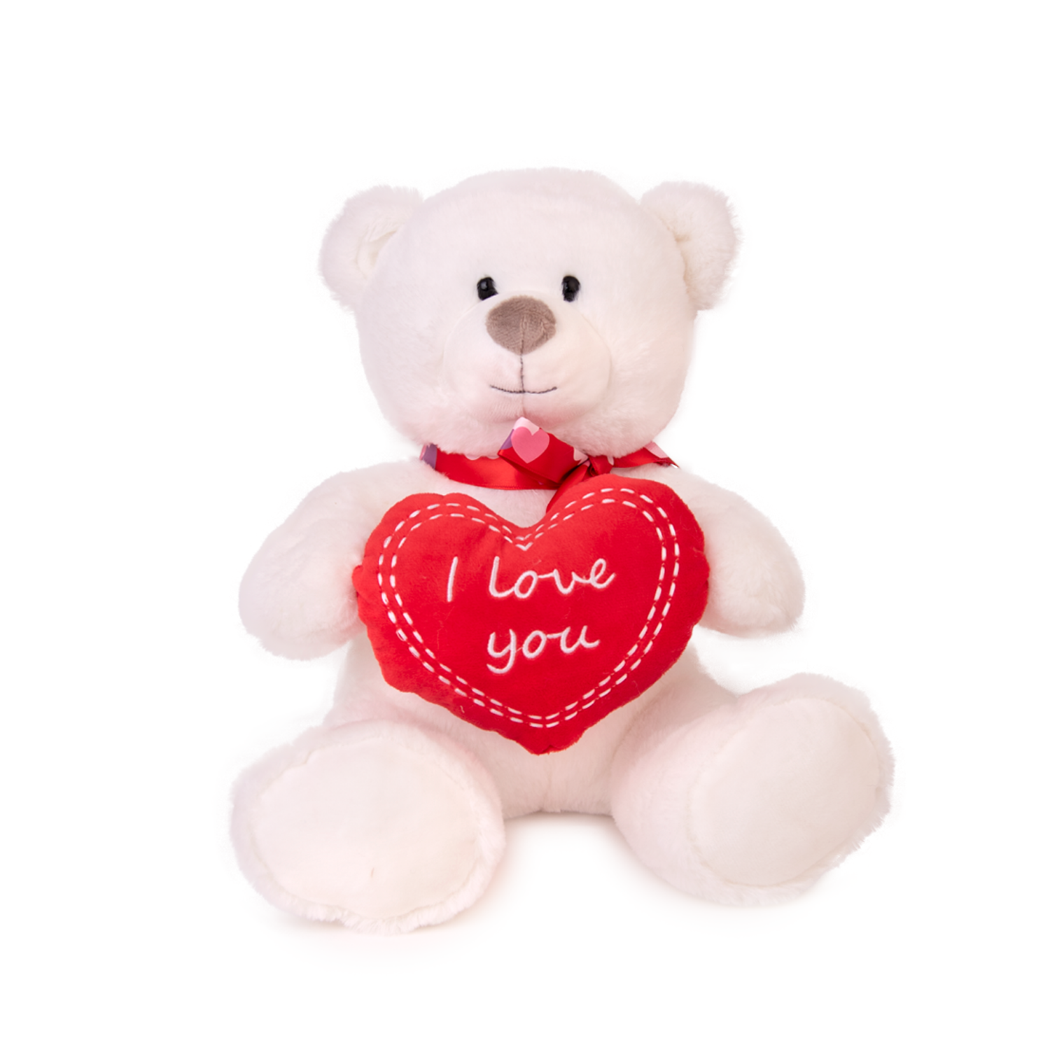 Bear with heart and ribbon - White