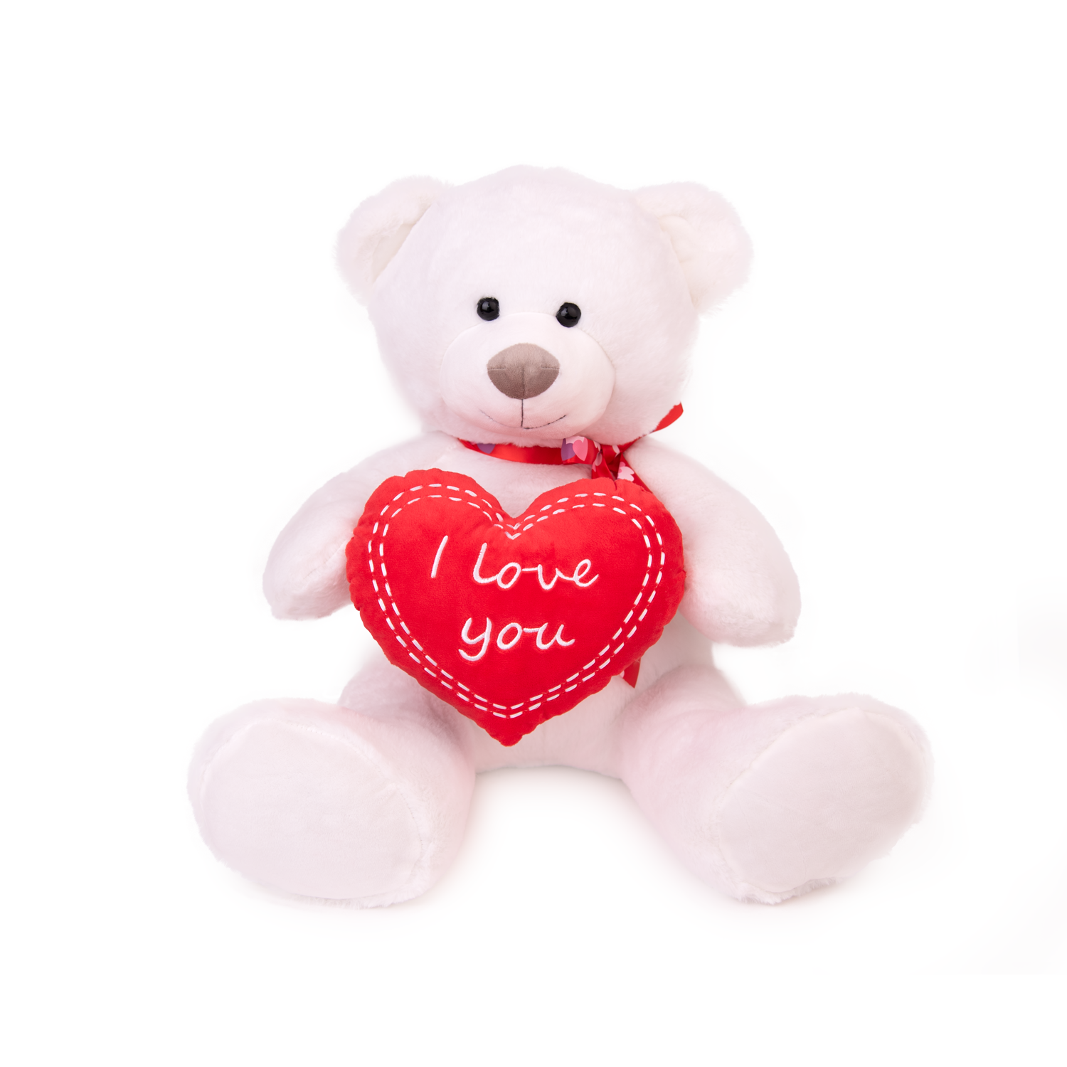 Bear with heart and ribbon - White