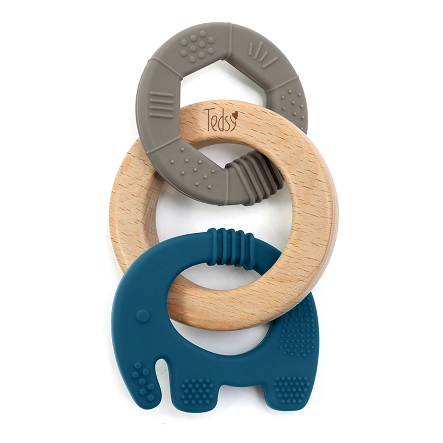 Силиконова гризалка с дърво 3 части - Т.Син