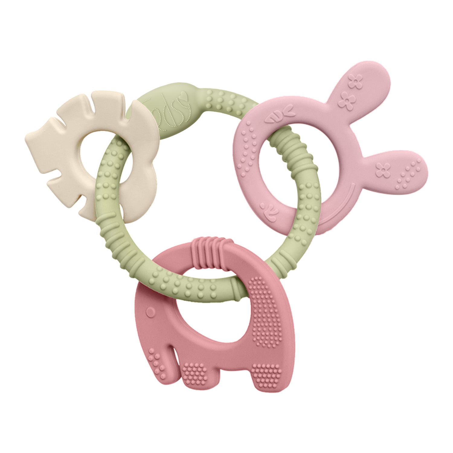 Силиконова гризалка 4 части - Бежов+Т.розов