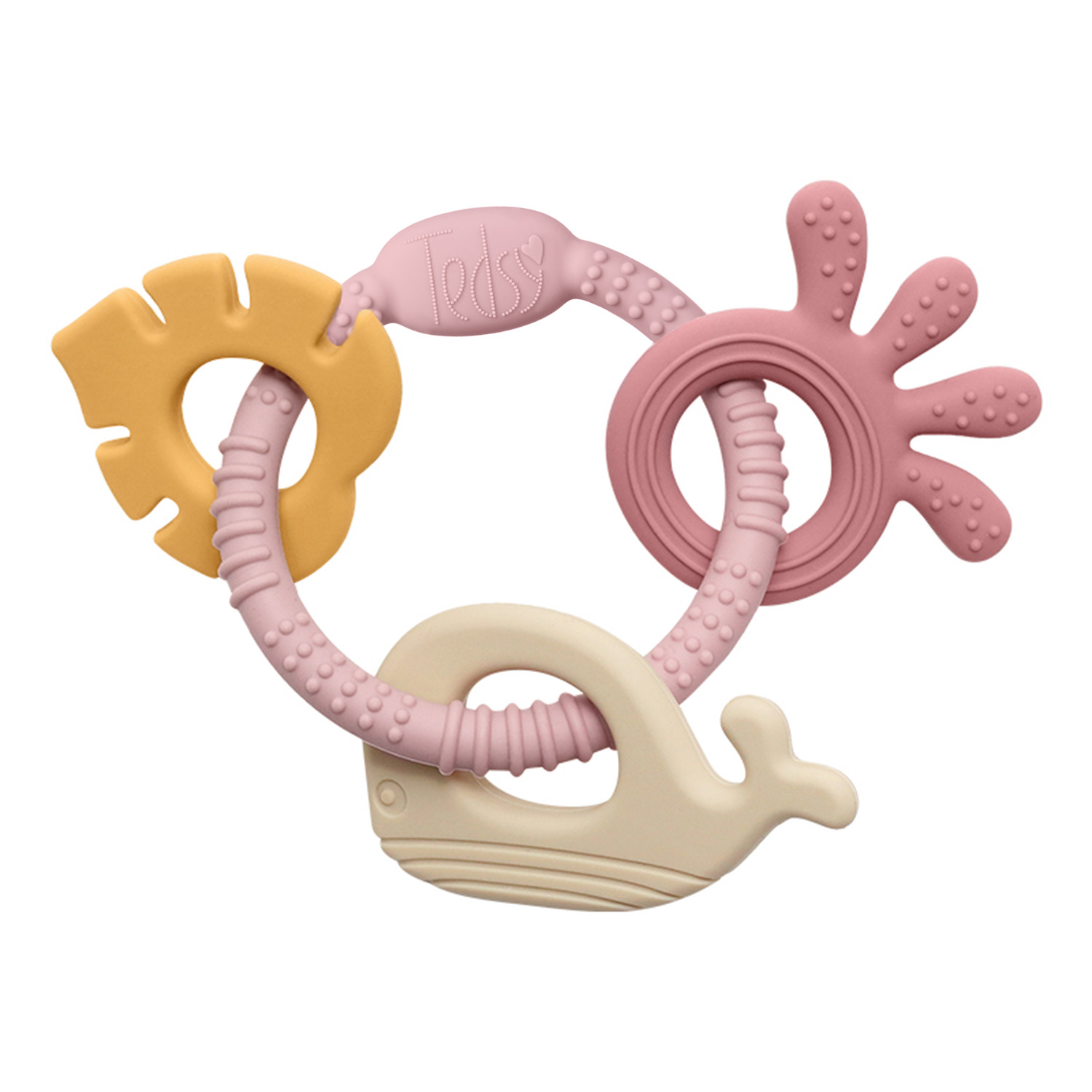 Силиконова гризалка 4 части - Т.розов+Бежов