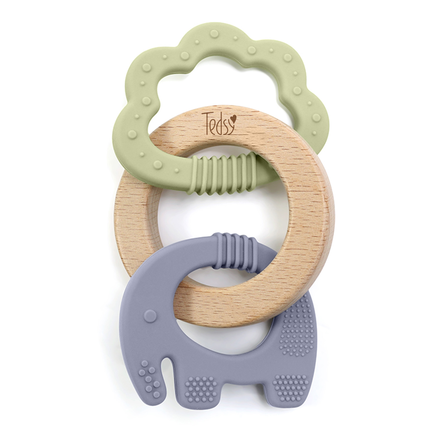 Силиконова гризалка с дърво 3 части - Син