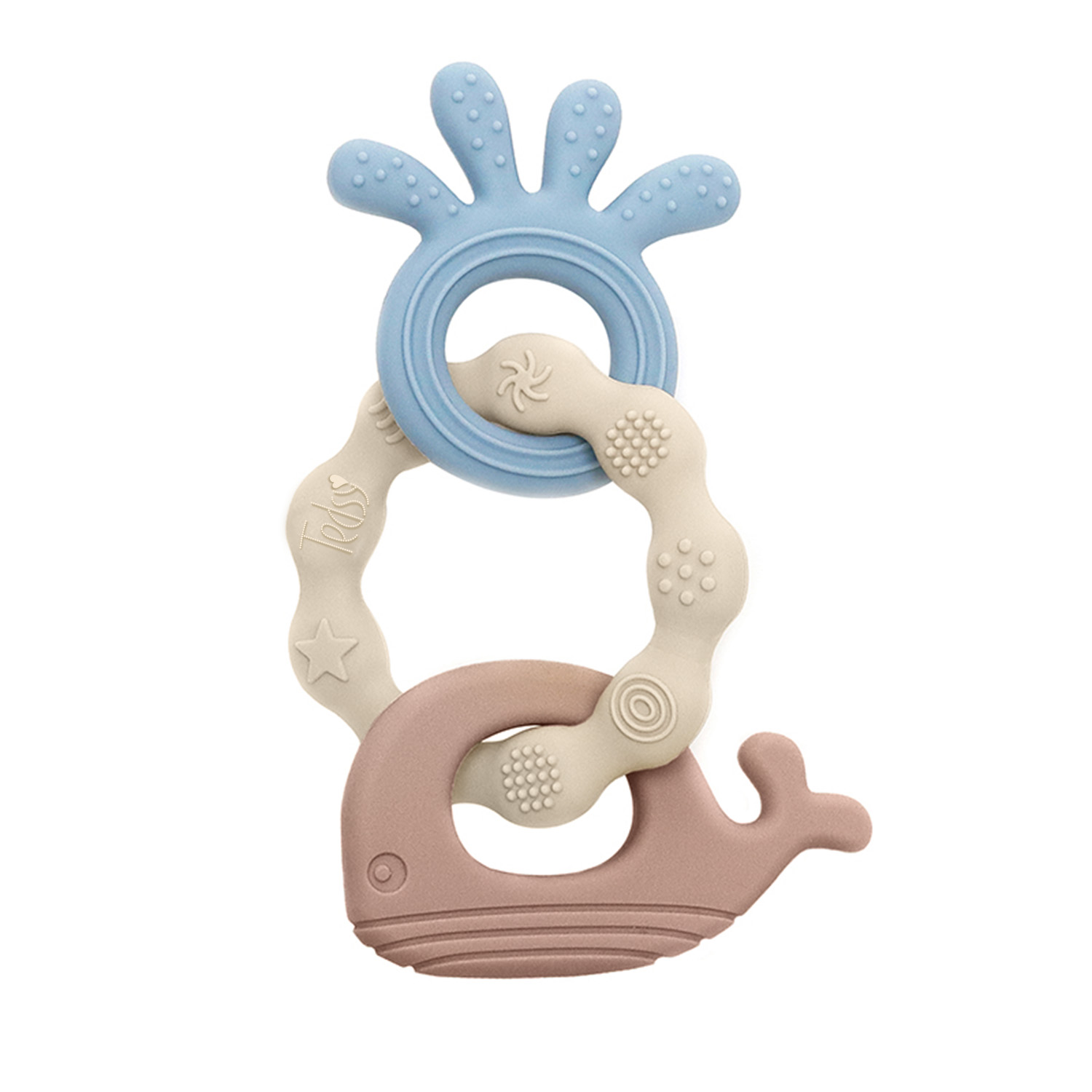 Силиконова гризалка 3 части - Син+Полско сив