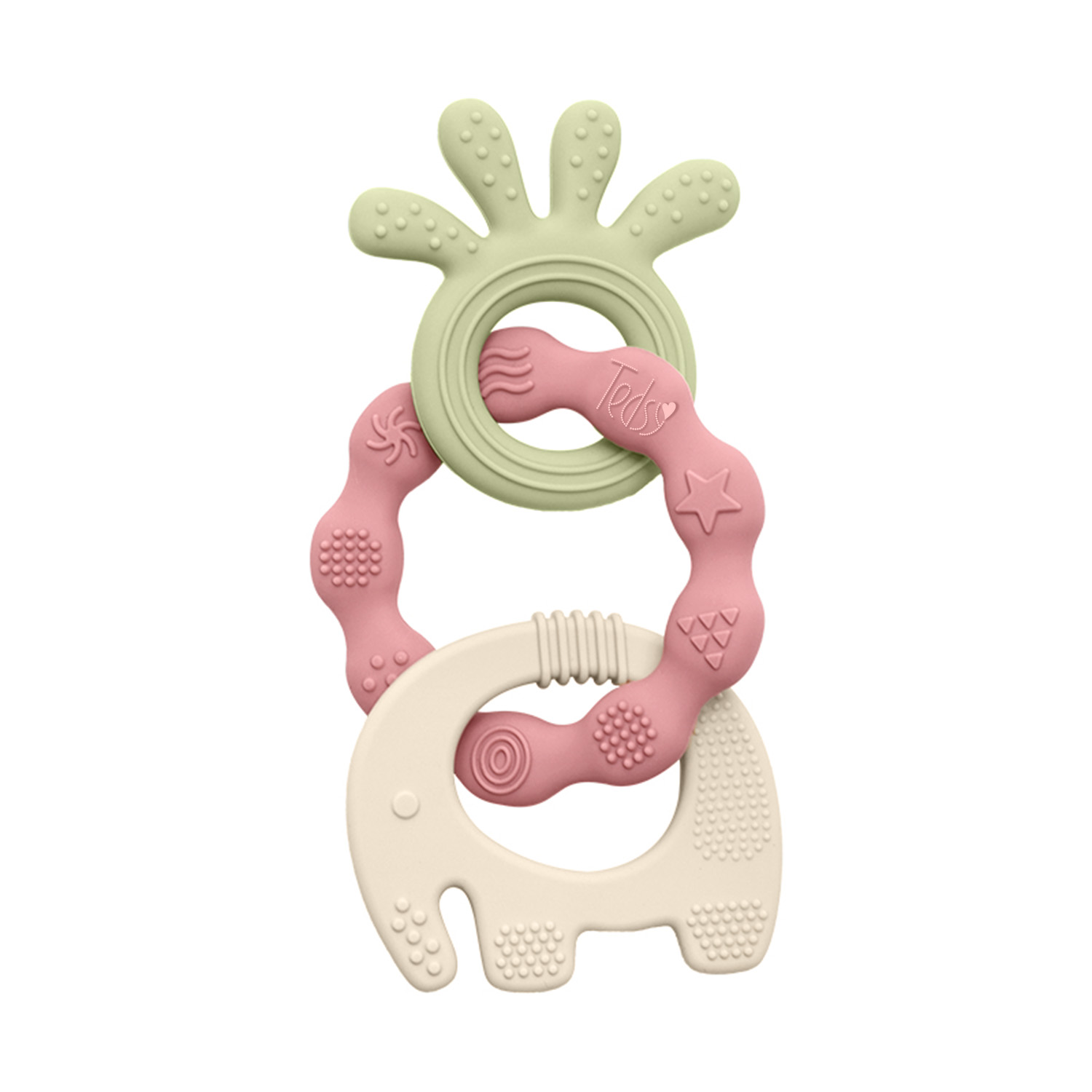 Силиконова гризалка 3 части - Зелен+Бежов