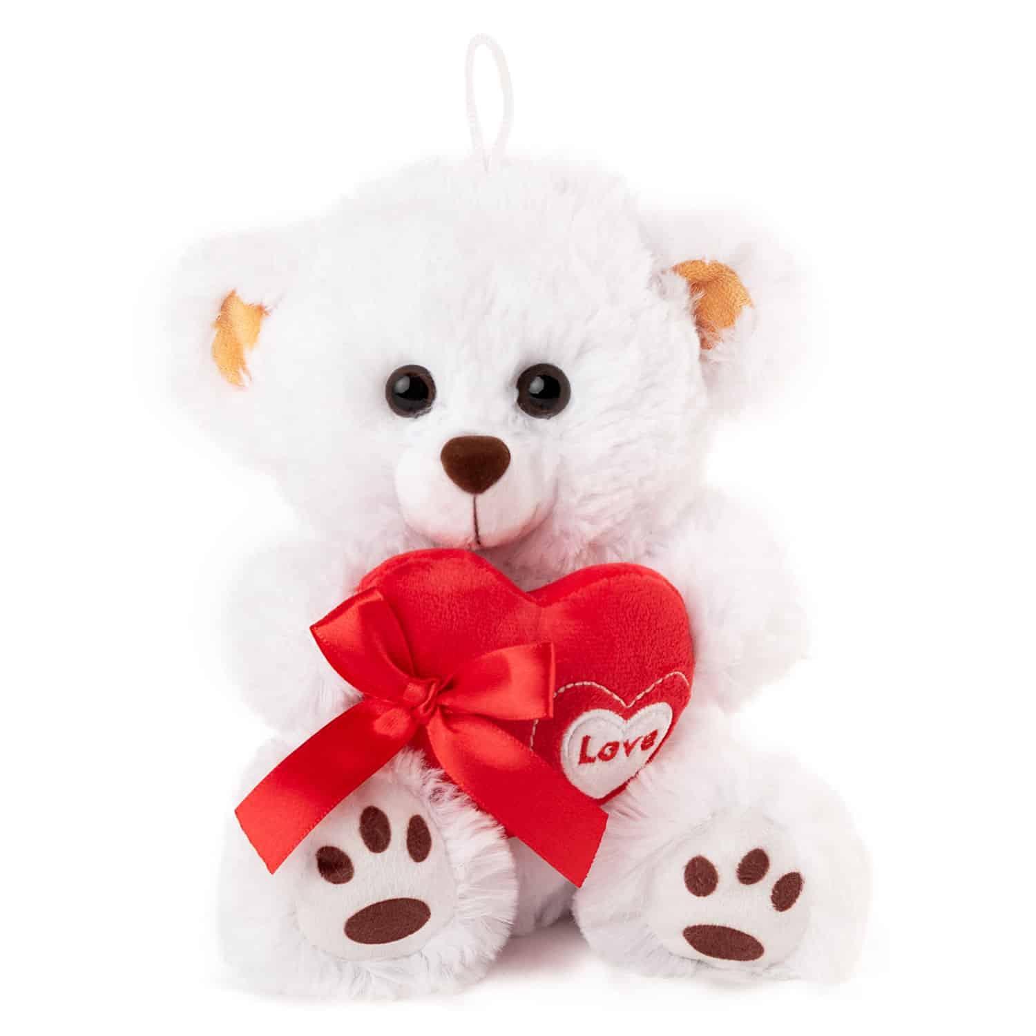 Bear holding red heart - White