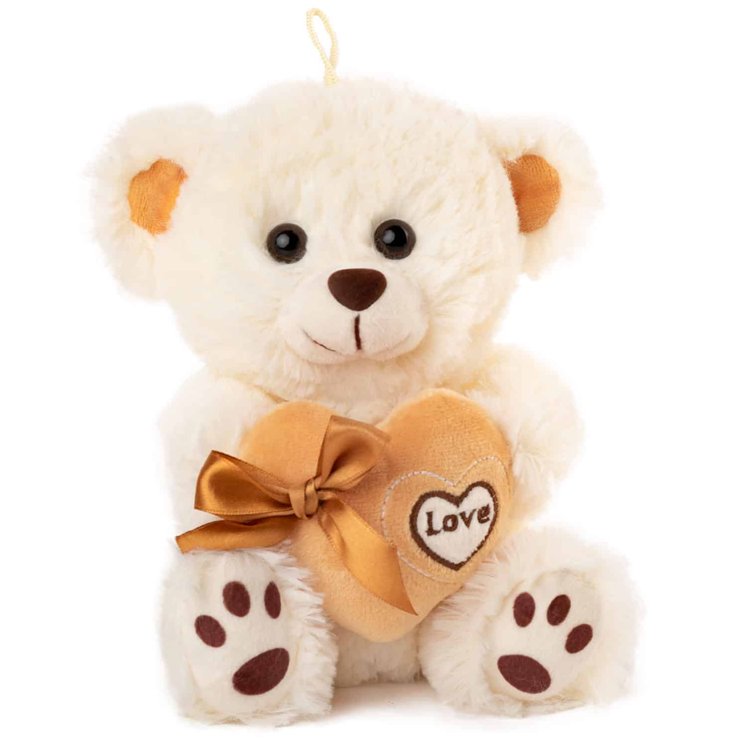 Bear holding beige heart - Ecru