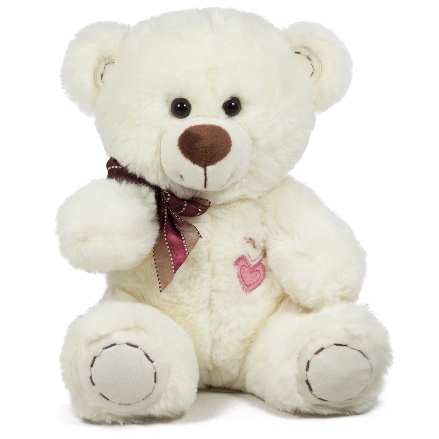 Bear with a burgundy ribbon - White