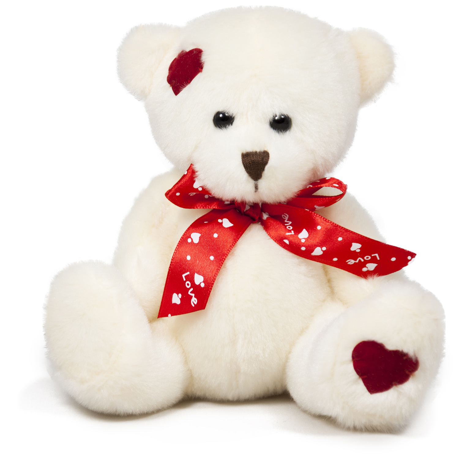 Bear with red ribbon - White