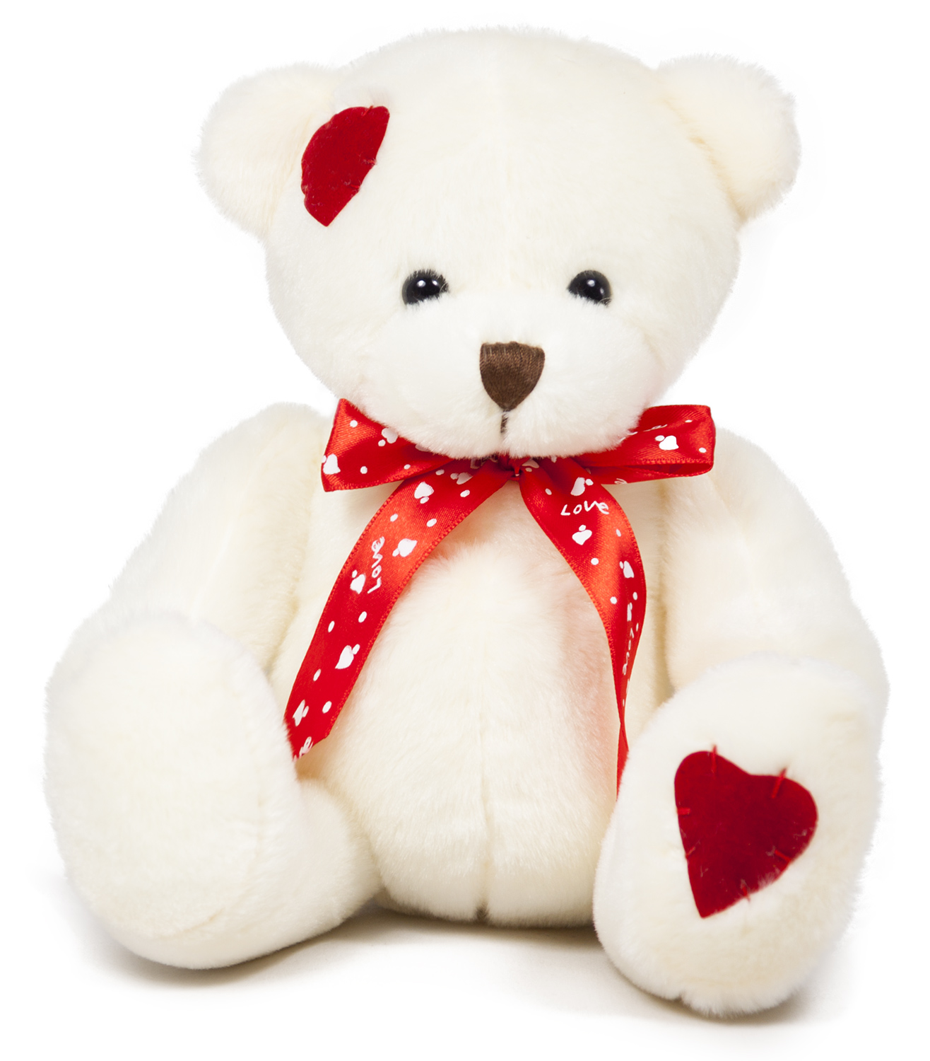 Bear with red ribbon - White