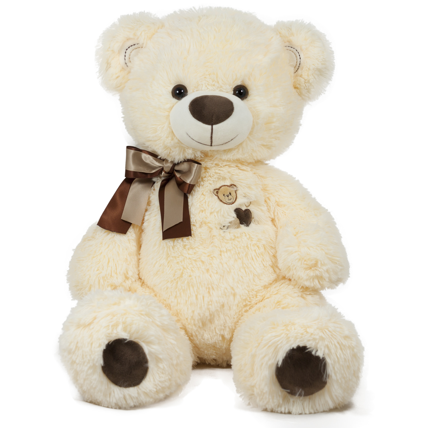 Bear with double ribbon - Ecru