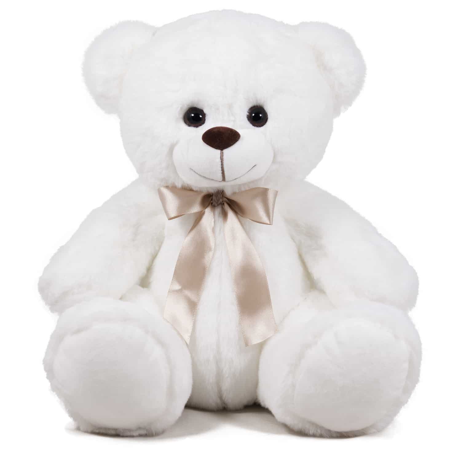 Bear with satin ribbon - White