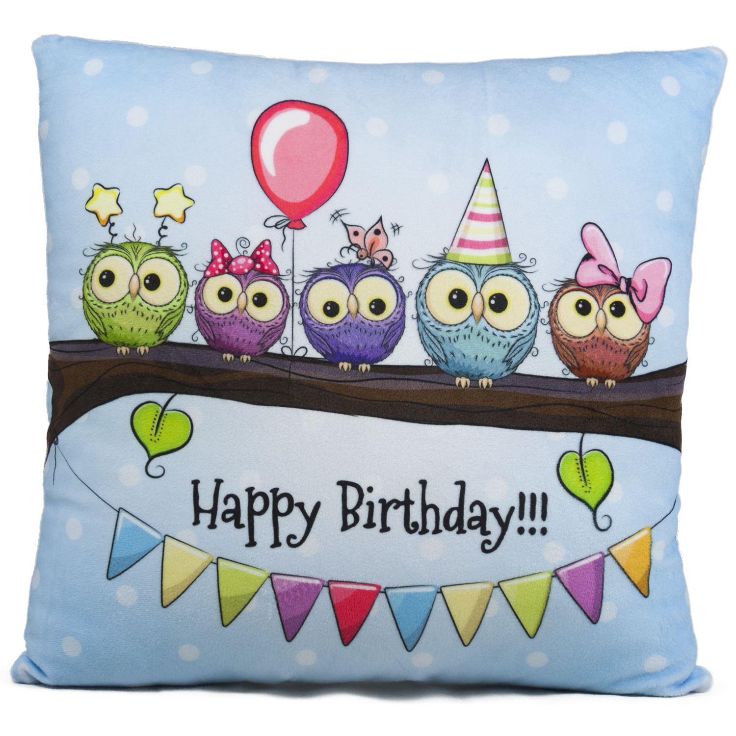 Pillow Happy Birthday with owls