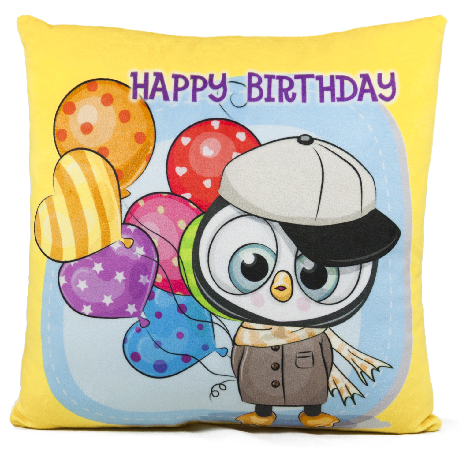 Pillow Happy Birthday with penguin and balloons