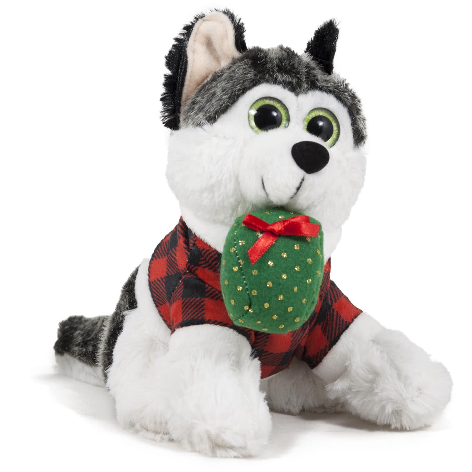 Husky dog with Christmas present