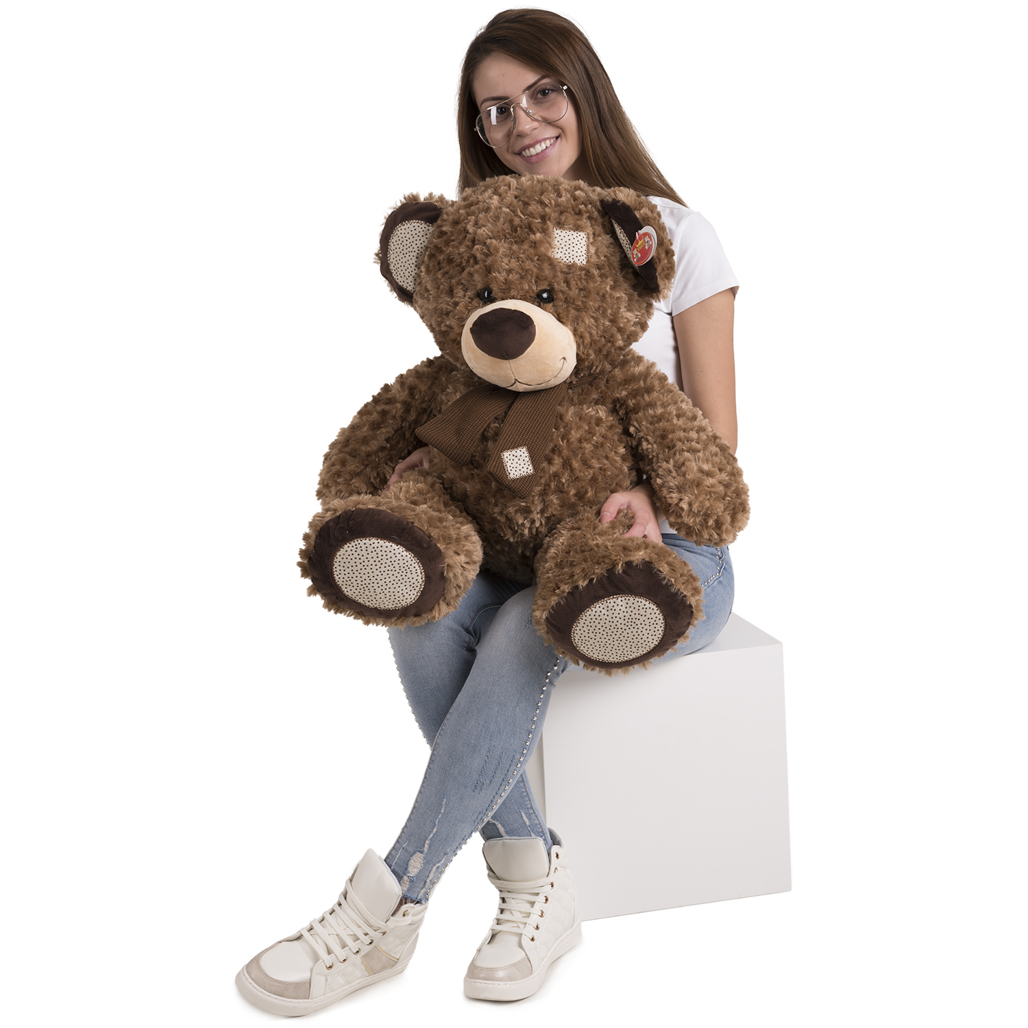 Bear with scarf and patches - Light brown