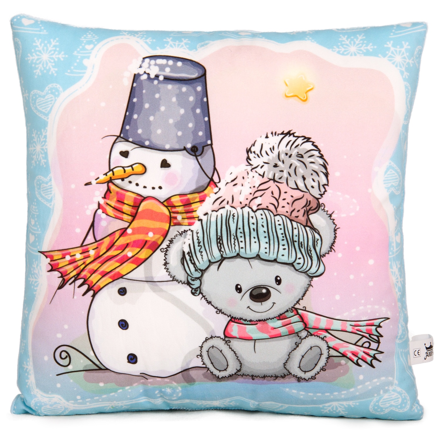 Pillow with snowman and bear