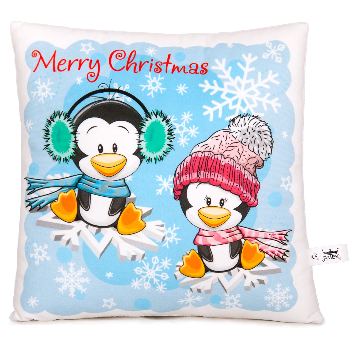 Christmas pillow with penguins