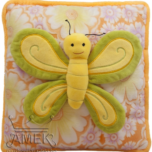 Pillow with butterfly - Green with orange