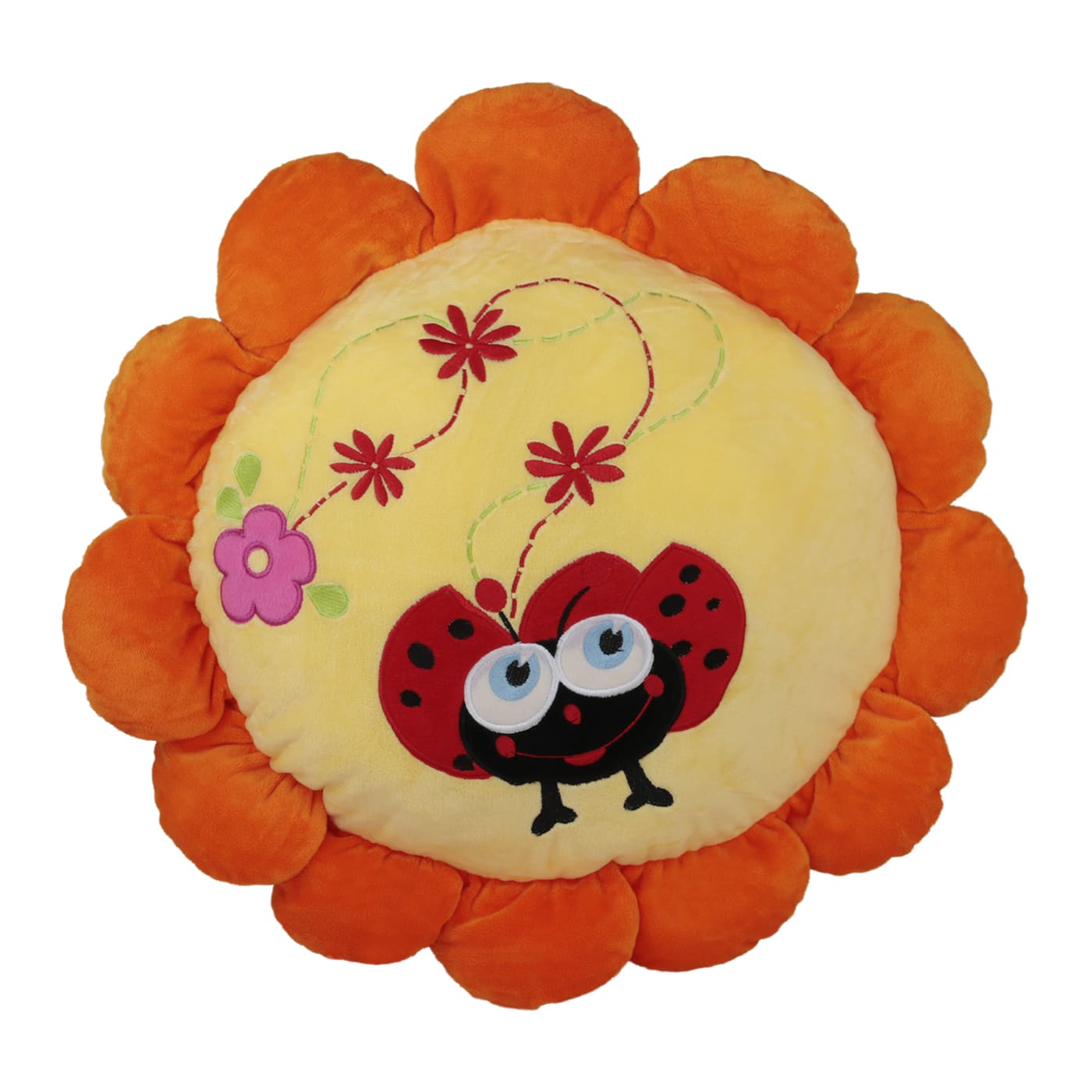 Flower pillow with ladybug