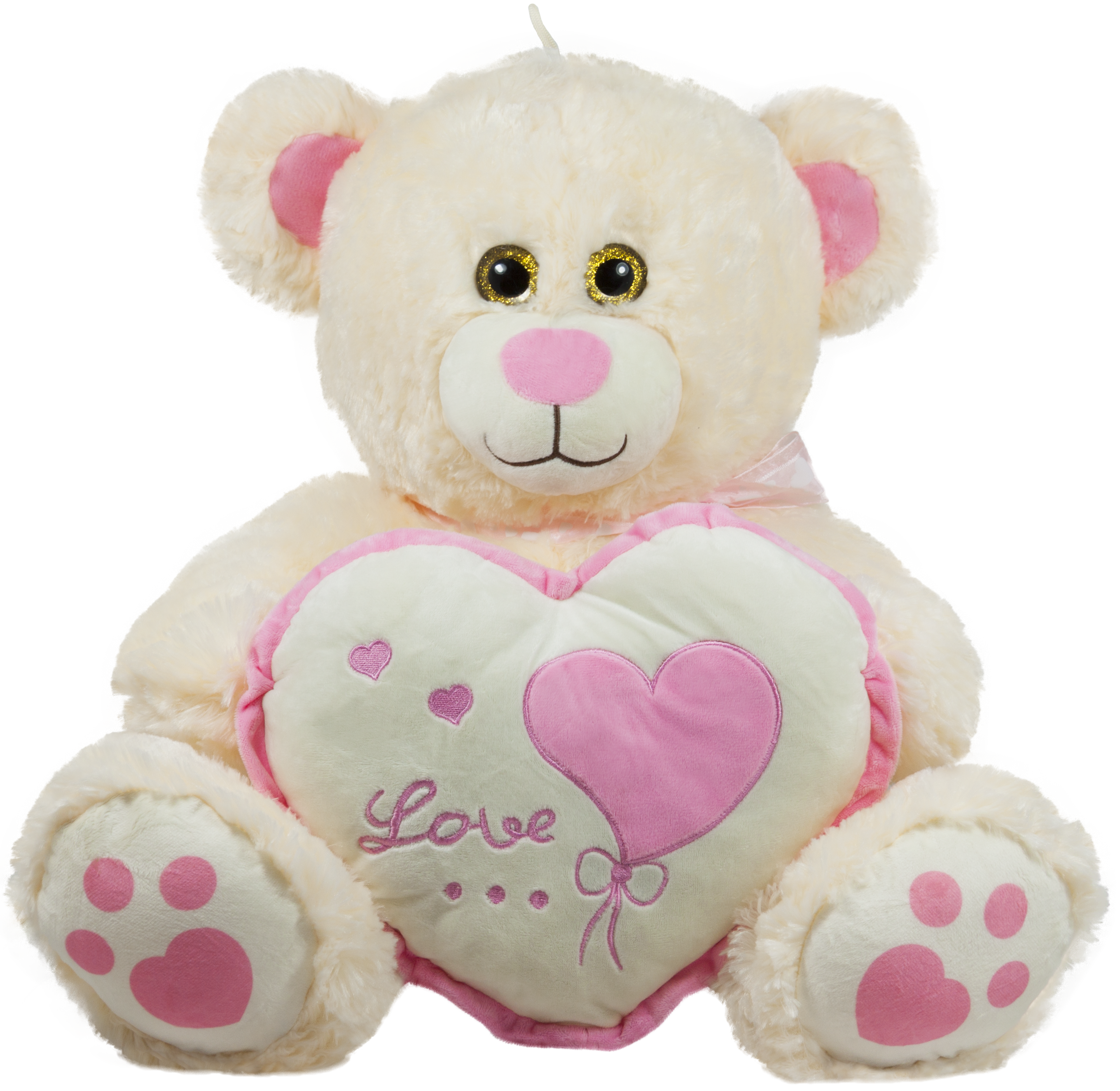 Bear with pink heart - Ecru