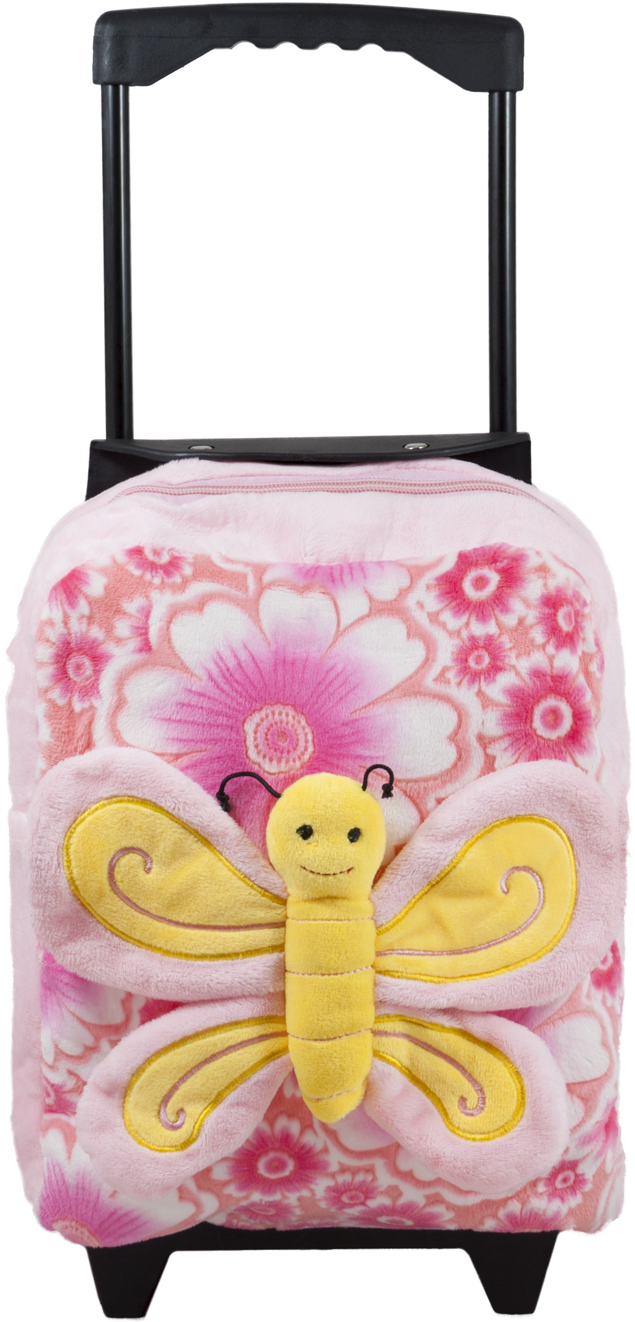 Suitcase with wheels and butterfly - Pink