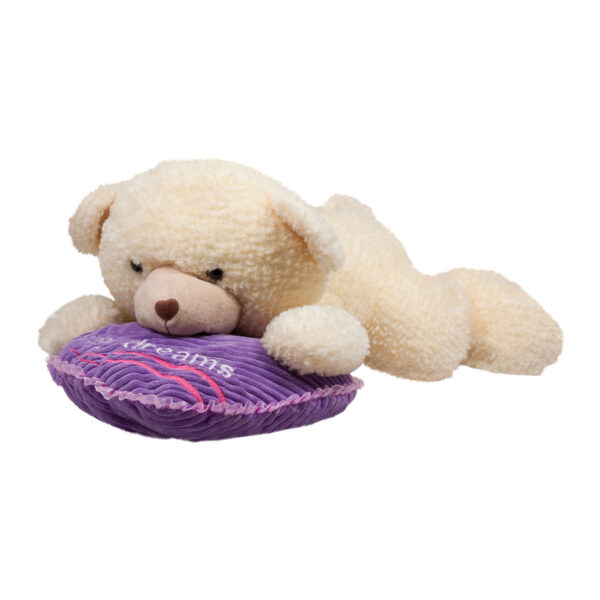 Bear lying on purple heart