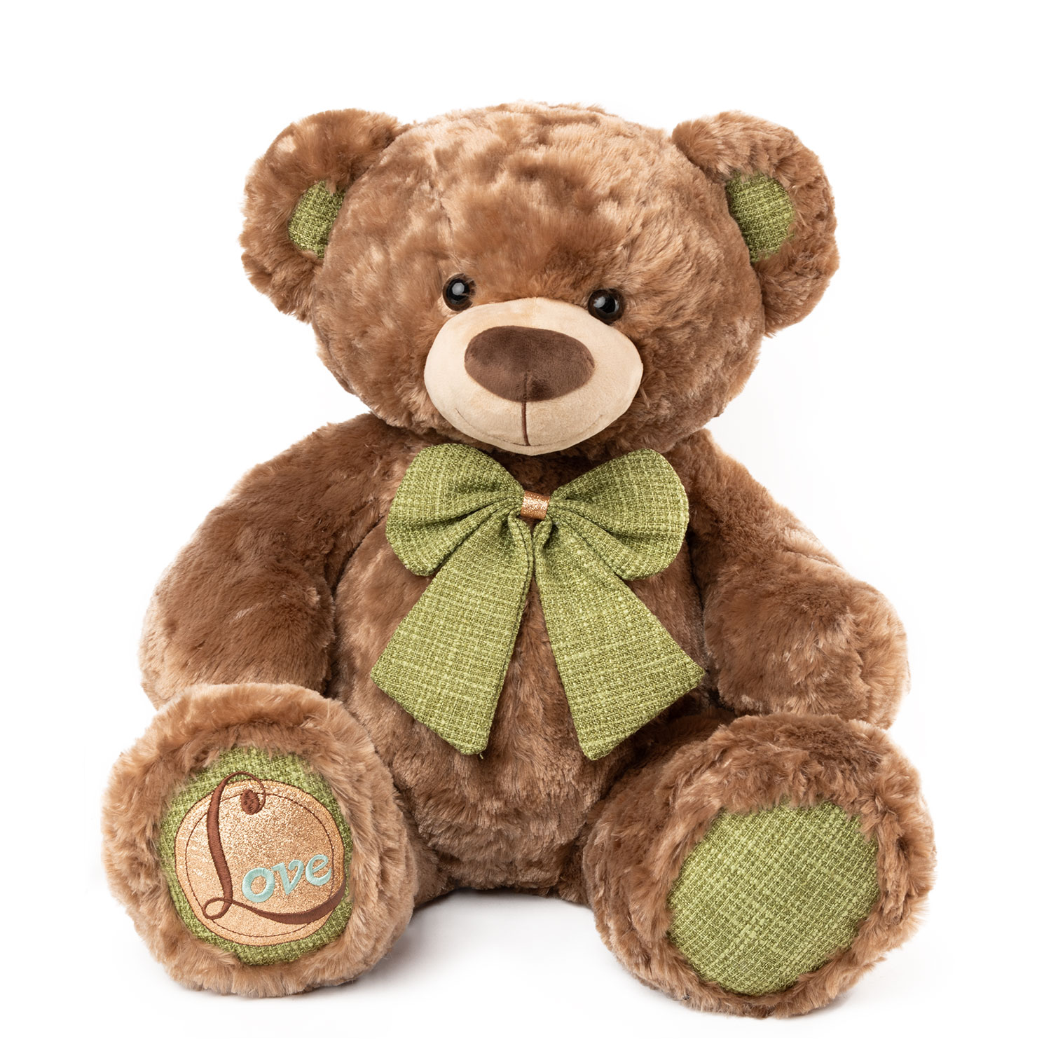 Bear with green ribbon - Brown