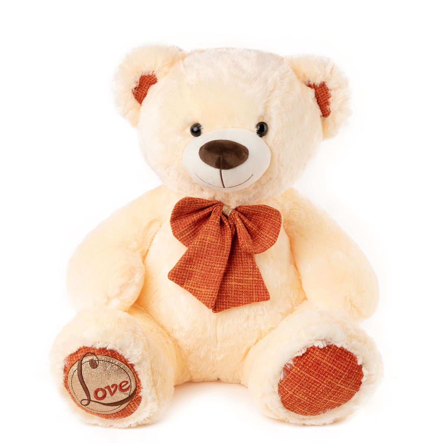 Bear with orange ribbon - Ecru