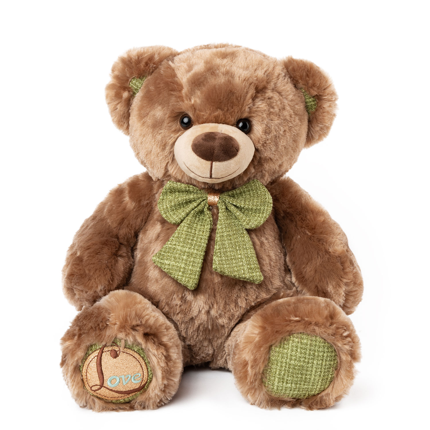 Bear with green ribbon - Brown