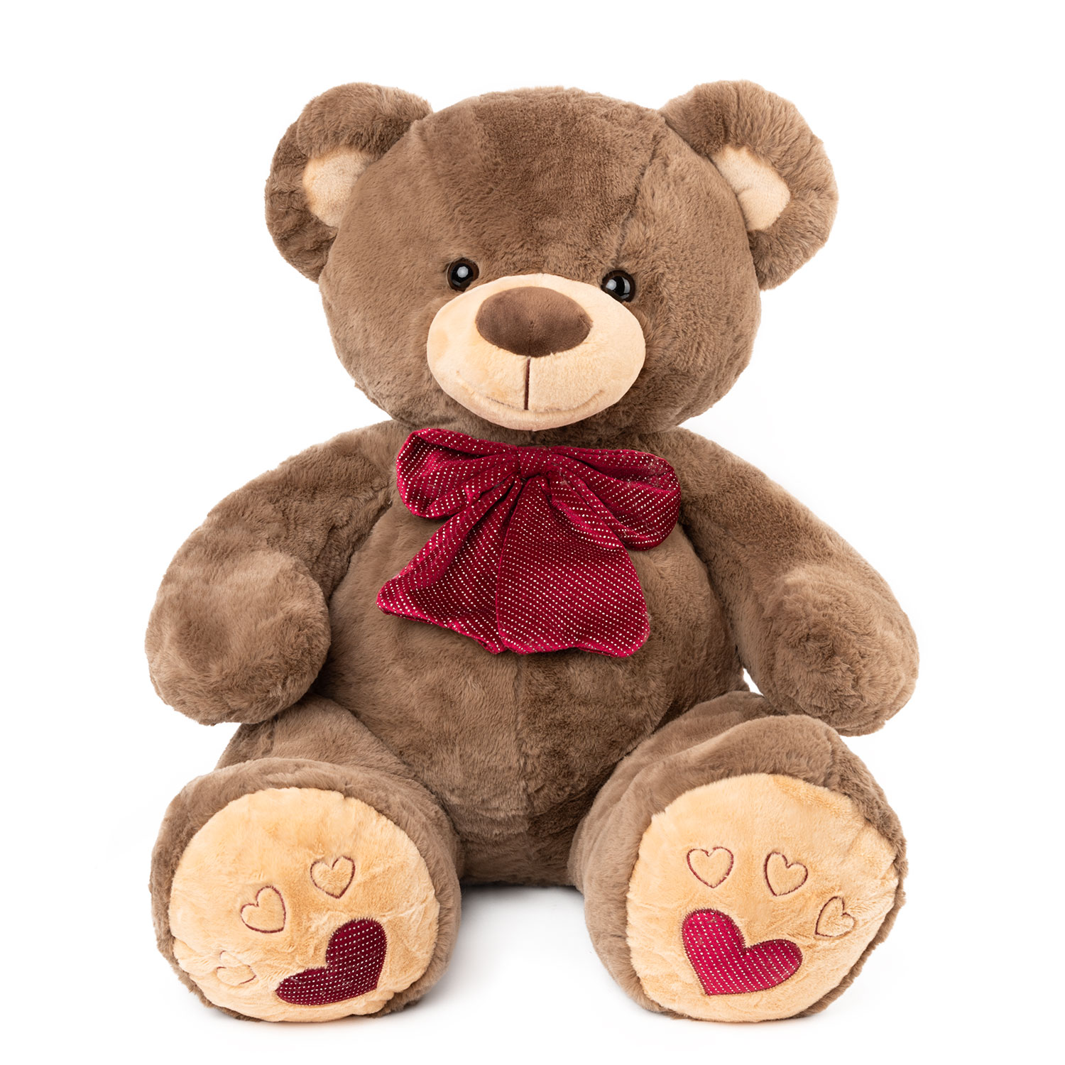 Bear with red ribbon - Brown
