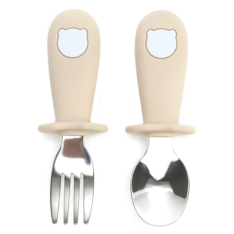 Бебешки силикон/метал прибори - Бежов