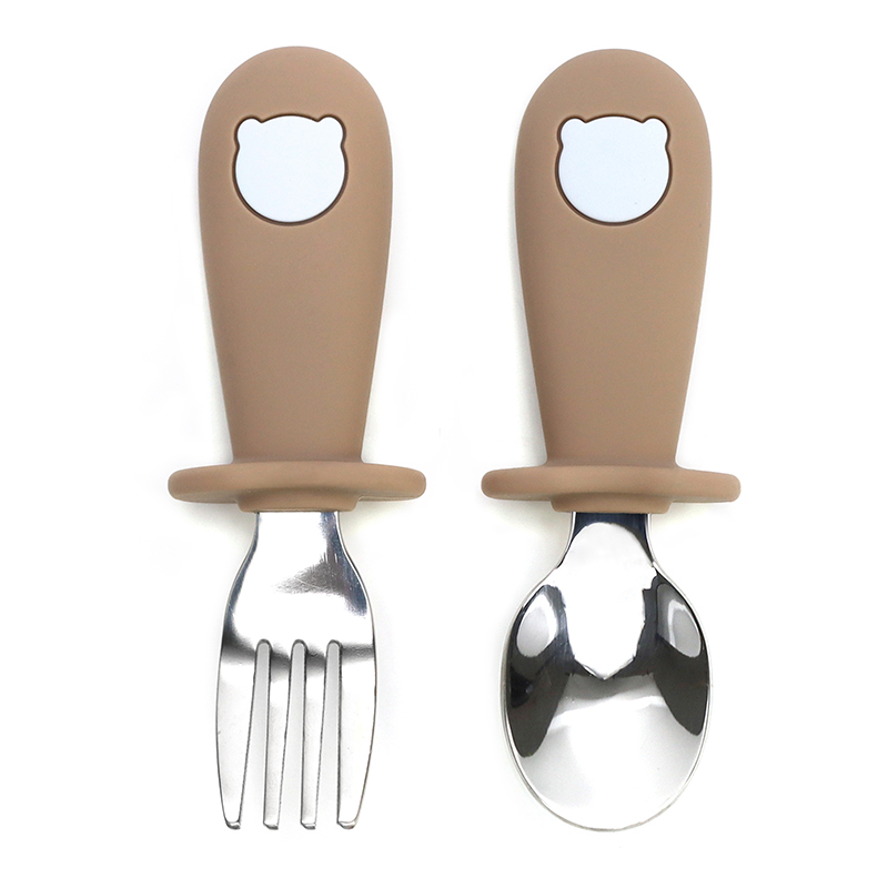 Бебешки силикон/метал прибори - Полско сив