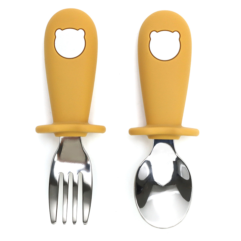 Бебешки силикон/метал прибори - Горчица