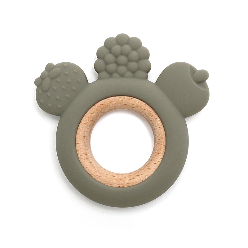 Бебешка силиконова гризалка с дърво - Сиво-зелен