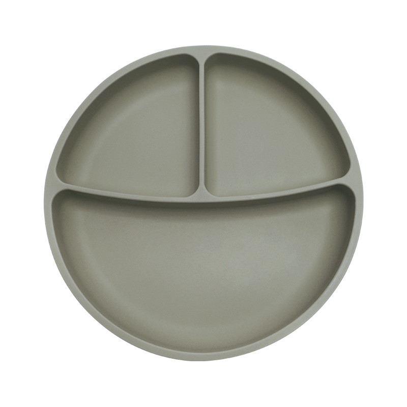 Бебешка силиконова чиния - Сиво-зелен