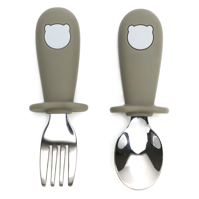 Бебешки силикон/метал прибори - Сиво-зелен