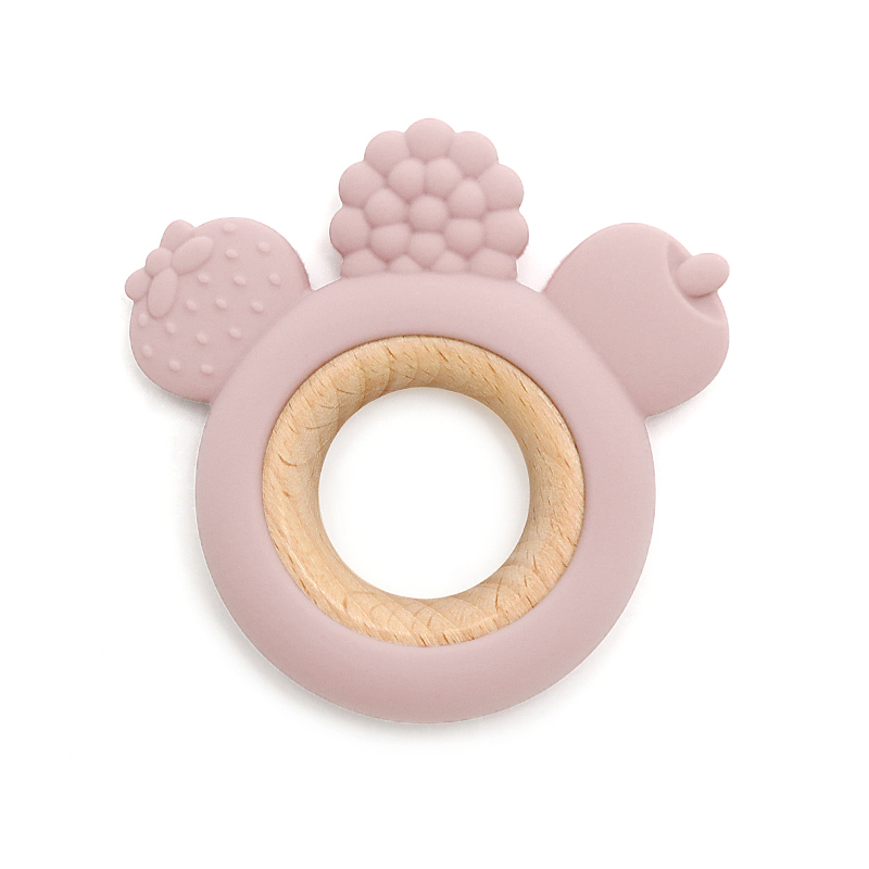 Бебешка силиконова гризалка с дърво - Св.розов