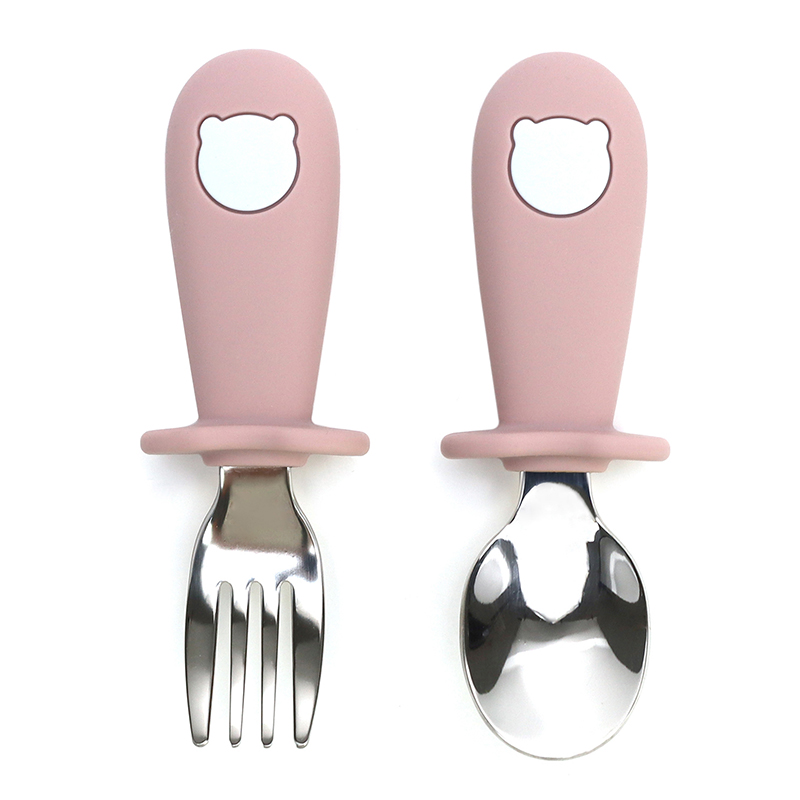 Бебешки силикон/метал прибори - Св.розов
