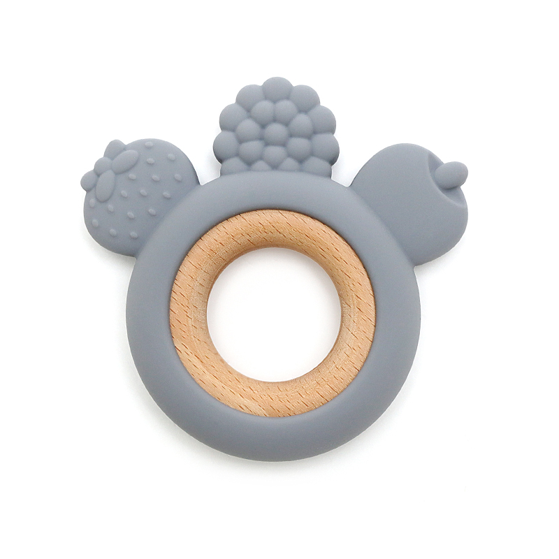 Бебешка силиконова гризалка с дърво - Сив