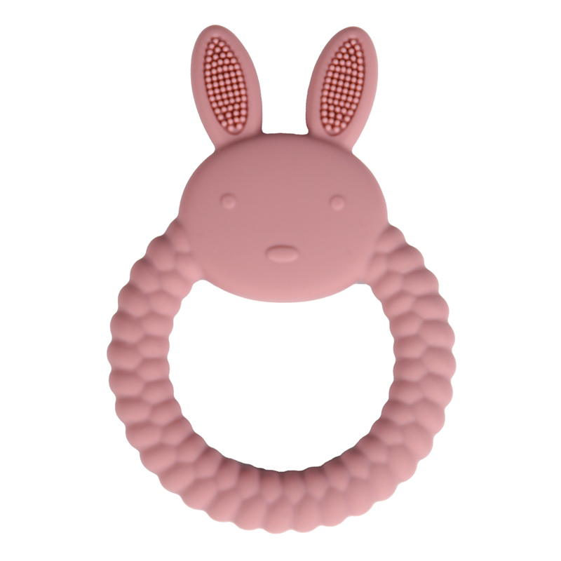 Бебешка силиконова гризалка Зайче - T.розов