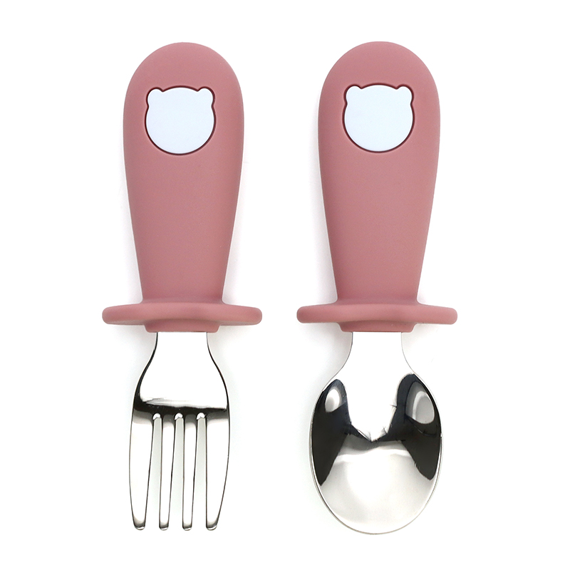 Бебешки силикон/метал прибори - Т.розов