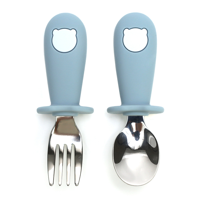 Бебешки силикон/метал прибори - Син