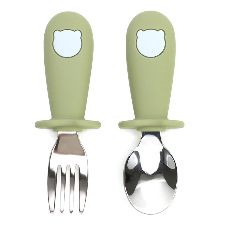 Бебешки силикон/метал прибори - Зелен