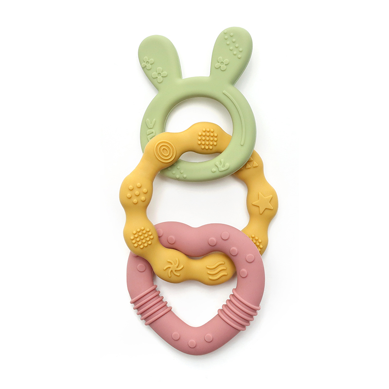 Силиконова гризалка 3 части - Т.розов+Зелен