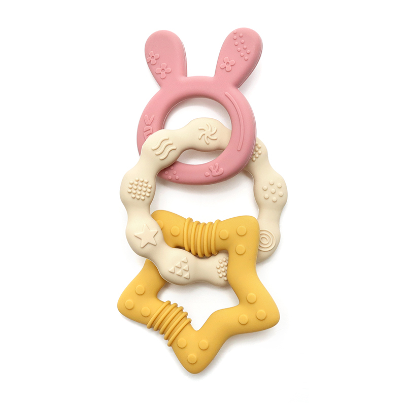 Силиконова гризалка 3 части - Горчица+Т.розов